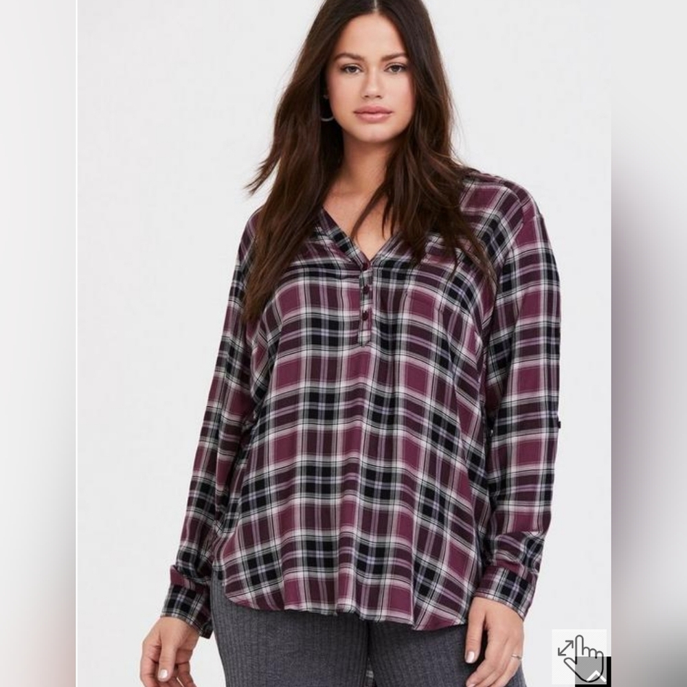Torrid Purple Twill Henley Tunic Top Plus Size 1